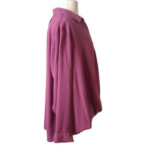 Zac & Rachel Woman Blouse 2X Rose Draped Front Button-Up Long Sleeve Chic Luxe - Picture 5 of 7